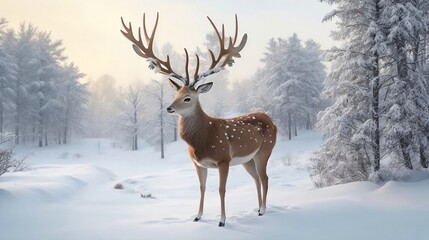 Naklejka na ściany i meble deer in the snow generated Ai.