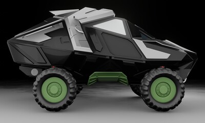 Black truck SUV concept sci-fi in dark scene 3d render vehicles wallpaper background