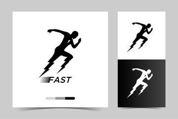 Logo Running Man And Flash Man Silhouette, Design Vector Concept Template.
