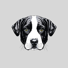 Dog Head, Black And White Illustration