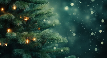 Christmas tree with blurred bokeh festive fairy lights
