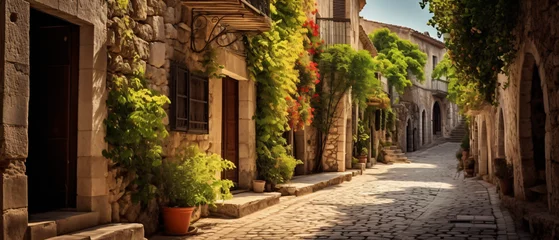 Fotobehang Winding narrow stone street of an old fabulous beauty © Natia
