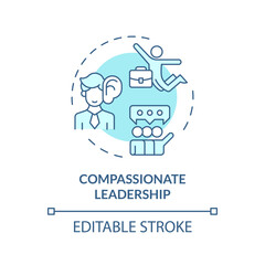Fototapeta na wymiar 2D editable blue icon compassionate leadership concept, isolated vector, mindful entrepreneurship thin line illustration.