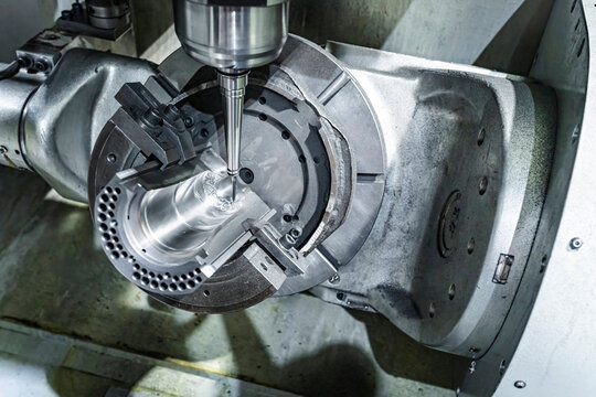 Drills processing metal with machinery in industry