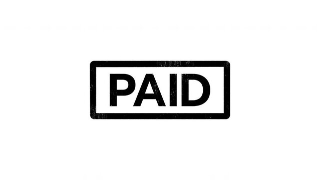 Stamping animation of a "PAID" Rubber stamp with a grunge texture, transparent background, alpha channel included.