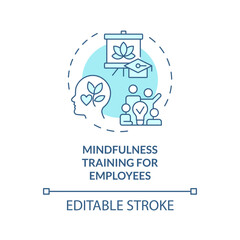 2D editable blue icon mindfulness training for employees concept, isolated vector, mindful entrepreneurship thin line illustration.