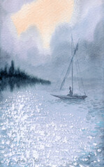 The sky over the sea. Watercolor landscape