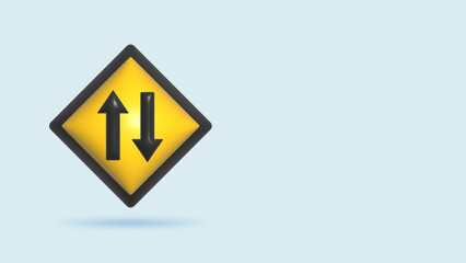3d realistic Illustration Two Way Sign with yellow and black frame
