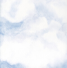 Watercolor Painting. Clouds in the blue sky
