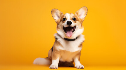 a happy dog ​​on a color background