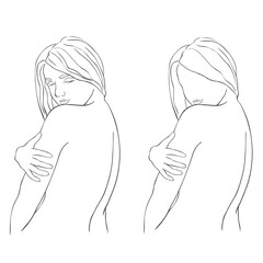 Line Art Pretty Women. Vector Illustration.