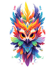 Colorful vector illustration of a mask with feathers on a white background