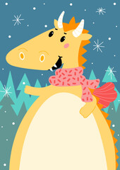 Funny dragon winter vector illustration