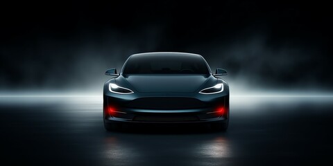 A luxury electric car with a dark appearance