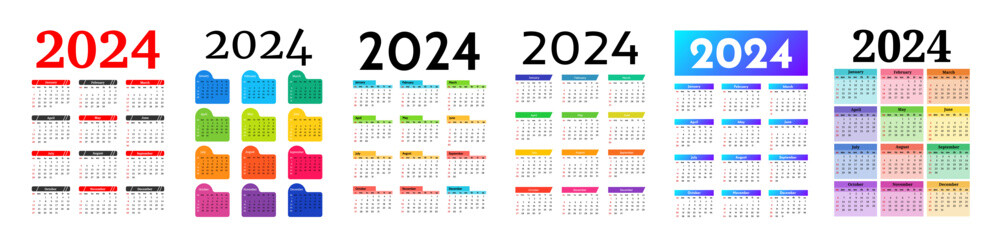 Calendar for 2024 isolated on a white background