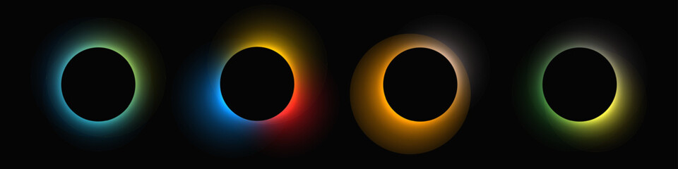 Set of circle illuminate light frames with color gradient