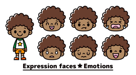 Obraz premium Set of illustrations of black boys with various expressions