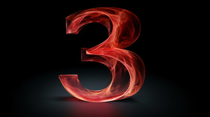 3d illustration of red number 3 or three inner shadow