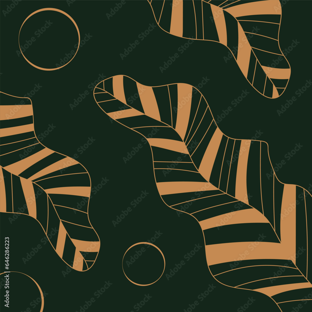 Poster abstract line art background. simple outline vector graphic illustration with linear leaves shape. e