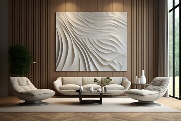 Fototapeta na wymiar 3D interior design of a contemporary living room with a modern wall background. Generative AI
