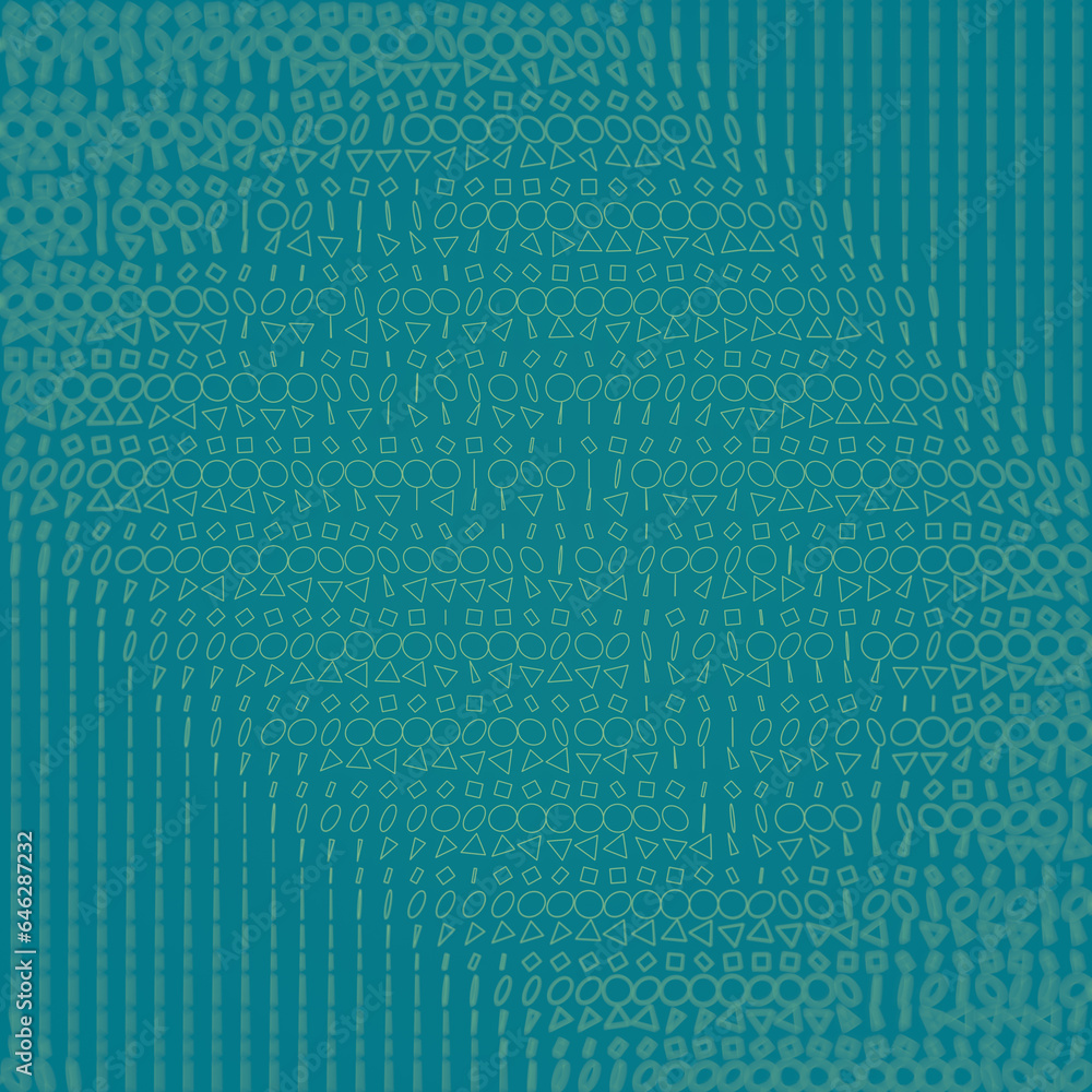 Poster wave digital illustration of simple green geometric shapes on a blue background. 3d rendering