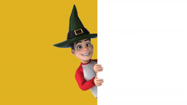 Fun 3D cartoon kid with a witch hat (with alpha channel included)