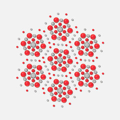 Abstract digital illustration of pattern of red and grey spheres on white surface. Digital background. 3d rendering