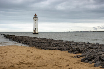 New Brighton Lighthouse or Perch Rock Lighthouse, a decommissioned lighthouse situated at the confluence of the River Mersey and Liverpool Bay