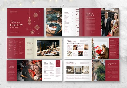Christmas Brochure Festive Holiday Theme Layout in Red