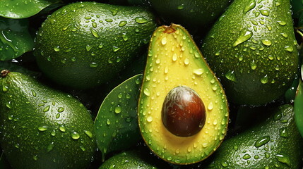 Avocado pattern with water drops. Texture for eco and healthy food. Modern and trendy