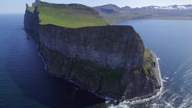 Dramatic Aerial View of the cliffs at "The Horn" in the Hornstrandir nature reserve located in the arctic cirlce, Iceland .