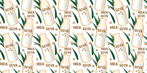 Soy milk seamless pattern. Plant-based milk. Vegan products. Vector. Perfect for various projects like textiles, paper crafts, and more.