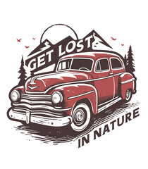 Vintage Lovers: Artwork that Takes You Back in Time – Adventure, Beauty, and Nostalgia Combined | T-shirt, logo, sticker, ready to print, hand-drawn vector, outdoor adventure design
