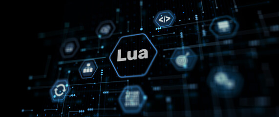Lua Programming Language. Scripting programming language. Abstract background - obrazy, fototapety, plakaty