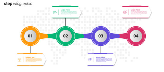 Concept of business model with 4 successive steps. Four colourful graphic elements. Timeline design for brochure, presentation. Infographic design layout
