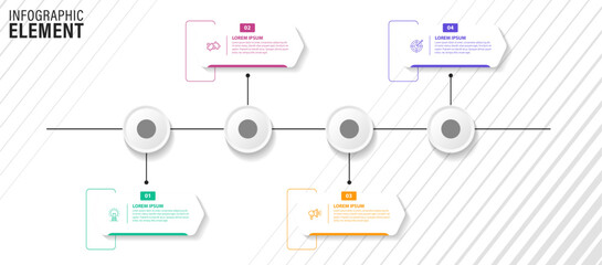 Business infographic element process template design with icons and 4 options or steps. Vector illustration.
