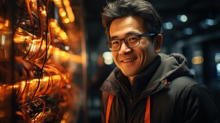 Obraz premium Senior men collaborating on data systems in a server room. Generative AI