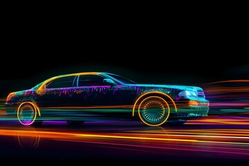Car with neon light on a dark background