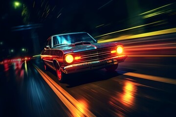 Car on the road at night with motion blur