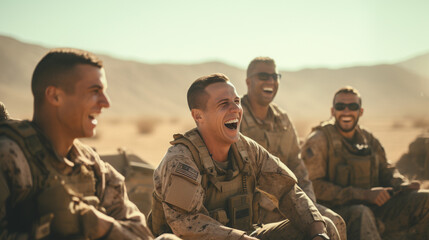military enjoying in the desert - obrazy, fototapety, plakaty
