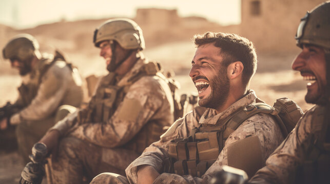 military enjoying in the desert - Powered by Adobe