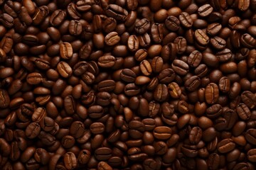 Fototapeta premium Coffee beans background. Close up view of roasted coffee beans