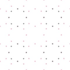 Fototapeta na wymiar Seamless abstract geometric pattern. Simple background on pink, grey, white colors. Illustration. Symmetric dots structure. Designed for textile fabrics, wrapping paper, background, wallpaper, cover.