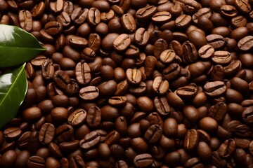 Coffee beans background. Close up image of coffee beans