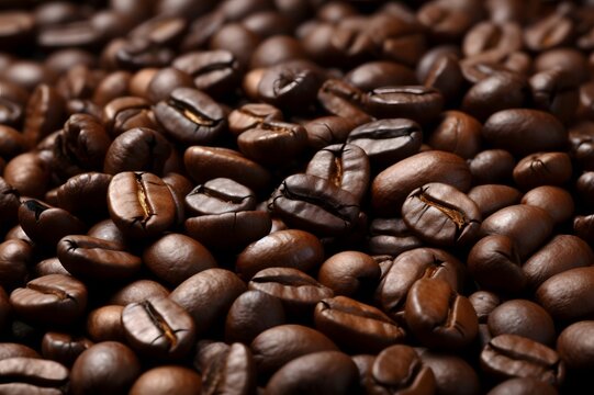 Coffee beans background. Close up image of coffee beans