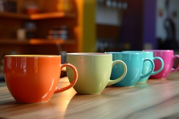 Colorful coffee cups on the table
