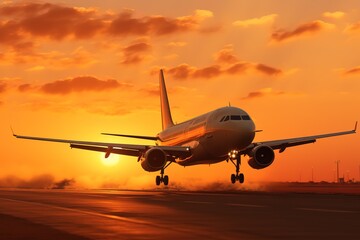 Fototapeta na wymiar passenger plane take off from runways against beautiful dusky sk