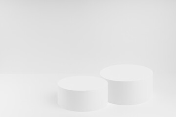 Abstract white scene with two round podiums mockup. Template for presentation cosmetic products,...
