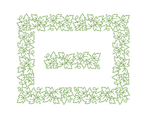 Vine rectangular frame. Grape leaves. Editable outline stroke. Vector line.