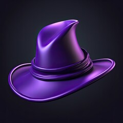 Black and purple witch hat on dark background. Halloween icon. Generative AI